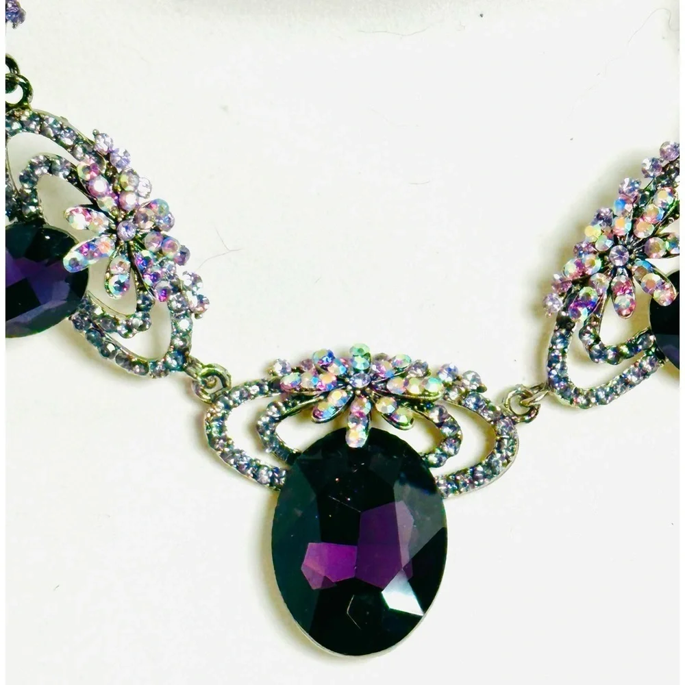 SP SOPHIA COLLECTION Purple and Silver Necklace Set pierced earrings new 2010